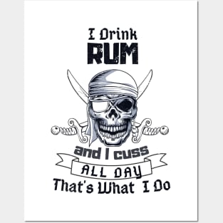 I Drink Rum Pirate Skull Funny Costume Posters and Art